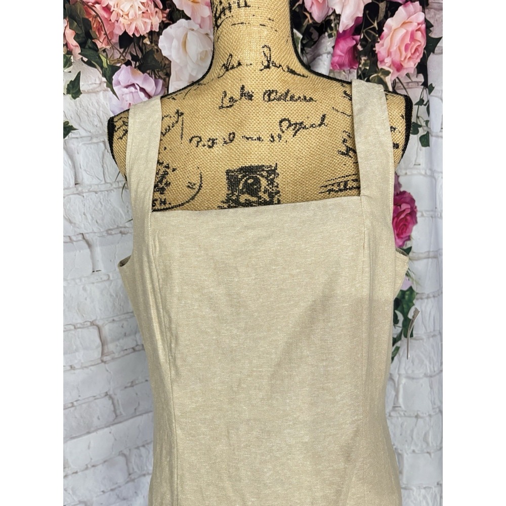 Minimalist Linen Blend Midi Dress Neutral Coastal Quiet Luxury Capsule Large - Picture 3 of 12